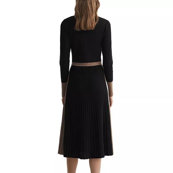 NWT REISS Mia Colorblock Knit Midi Dress Black/Tan Size XS - Picture 4 of 8